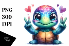 Vibrant Turtle Portrait Love Sign Clipart Product Image 3