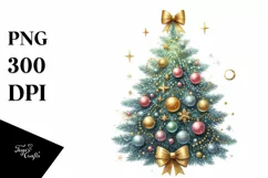 Watercolor Glittery Christmas Tree PNG Product Image 1