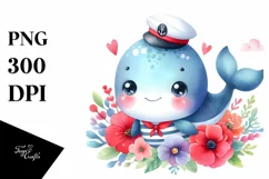 Colorful Cute Baby Whale with Sailor | Sublimation | Clipart Product Image 3