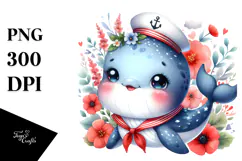 Small Baby Whale Sailor | Sublimation | Clipart Product Image 1