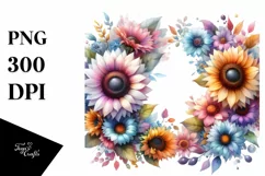 Colorful Sunflower Floral Frame PNG Product Image 1