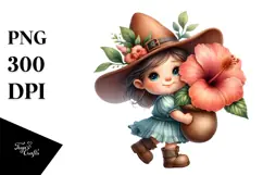 Cute Baby Gnome with Hibiscus PNG Product Image 1