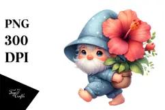Cute Baby Gnome with Hibiscus PNG Product Image 1