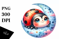 Colorful Cute Baby Ladybug Resting on Moon | Sublimation | Product Image 3