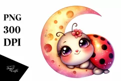 Colorful Cute Baby Ladybug Resting on Moon | Sublimation | Product Image 1