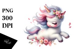Cute Baby Unicorn Spring Petals | Clipart Product Image 1
