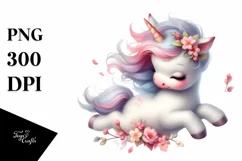 Cute Baby Unicorn Spring Petals | Clipart Product Image 1