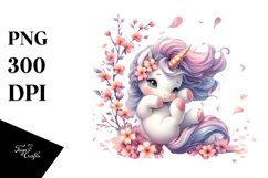 Cute Baby Unicorn Spring Petals | Clipart Product Image 3