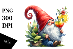 Gnome Drinking a Cocktail with a Giant Lemon, Watercolor PNG Product Image 1