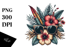 Vintage Tropical Flower Sunglasses, T-Shirt Vector Product Image 1