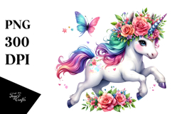 Baby Unicorn with Floral Wreath PNG Product Image 1