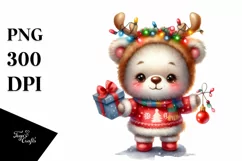 a Vibrant Baby Bear PNG with Reindeer Horns Product Image 1