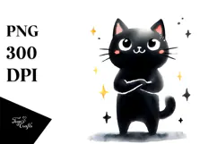 Funny Black Cat Watercolor, PNG Product Image 1