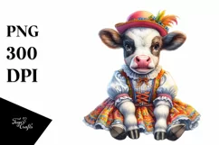 colorful Baby Cow in Schottische Dancer's Outfit Product Image 1