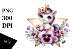 Star Pansy Watercolor Unicorn | Clipart Product Image 1