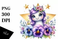 Cute Babyunicorn Smiling Pansy Clipart Product Image 1