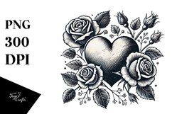 Vintage Heart with Roses PNG Product Image 1
