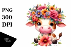 Cute Cow with Flower Crown PNG Product Image 3