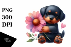 Cute Flower Rottweiler Heart Shape PNG Product Image 1