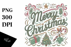 Retro Merry Christmas Clipart PNG Product Image 1