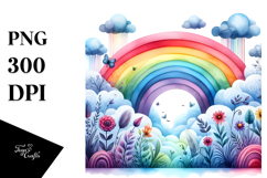 Vibrant Rainbow with Clouds | Sublimation | Clipart Product Image 1