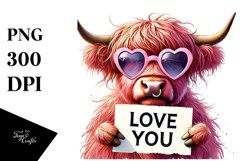 Detailed Pink Highland Cow, PNG Product Image 1