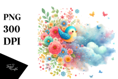 Cute Bird Flowers PNG Product Image 1