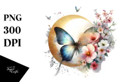 Grungy Butterfly with Spring Flowers, Transparent PNG Product Image 1