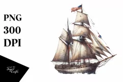 Funny Vintage Sailboat with Ribbons | Sublimation Clipart Product Image 1