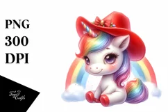 Baby Unicorn with Red Hat and Rainbow | Clipart Product Image 3