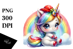 Cute Baby Unicorn with Red Hat Clipart Product Image 1