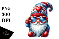 Valentines Gnome with Heart Sunglasses, PNG Product Image 1