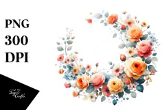 Watercolor Wash Floral Frame Orange Roses Product Image 1