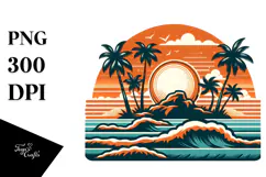 Retro Tropical Island Sunset PNG Product Image 1