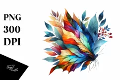 Abstract Butterfly with Plant Leaves, PNG Product Image 1