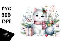colorful watercolor cat with Christmas Decoration Product Image 1