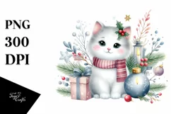 colorful watercolor cat with Christmas Decoration Product Image 3
