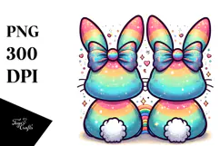 Colorful Retro Bunnies Back View PNG Product Image 1