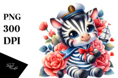 Colorful Cuddling Sailor Baby Zebra Clipart Product Image 1