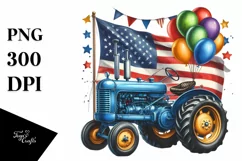 Vintage Tractor Balloons USA Flags | Summer Clipart Product Image 3