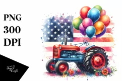 Vintage Tractor Balloons USA Flags | Summer Clipart Product Image 3