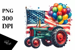 Vintage Tractor Balloons USA Flags | Summer Clipart Product Image 1