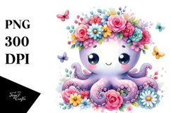 Cute Octopus Sitting on Flower | Sublimation Clipart Product Image 1