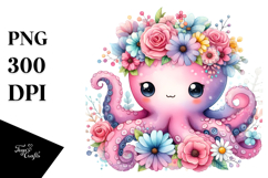 Cartoon Octopus Flower Crown Clipart Product Image 1