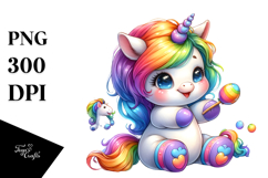 Cute Baby Unicorn with Floral Wreath PNG Product Image 1