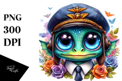 Colorful Baby Dinosaur with Pilot's Cap Vibrant PNG Product Image 1