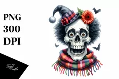 Funny Watercolor Halloween Skull with Goofy Smile | Clipart Product Image 3