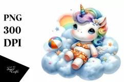 Baby Unicorn with Beachwear | Clipart Product Image 3