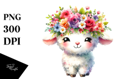 Cartoon Lamb Flower Crown Clipart Product Image 1