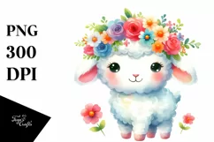 Cartoon Lamb Flower Crown Clipart Product Image 1
